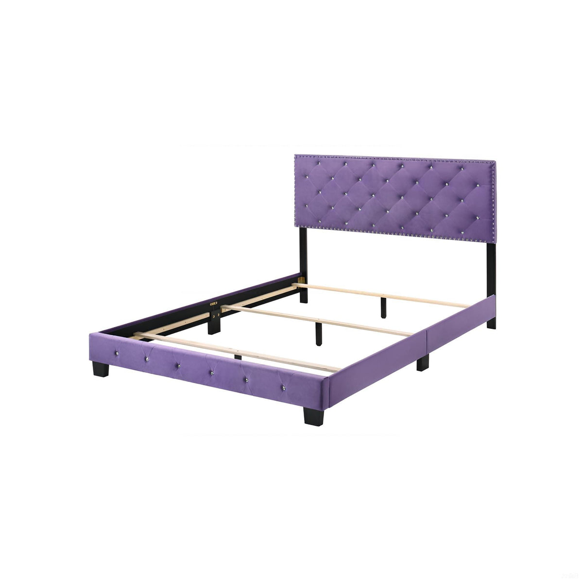 Upholstered bed by HouseOfZazla with purple tufted headboard and footboard, black legs on Tampa Home & Garden Store