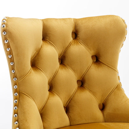 Swivel adjustable height barstools set of 2 in mustard velvet, tufted with nailhead trim on Tampa Home & Garden Store