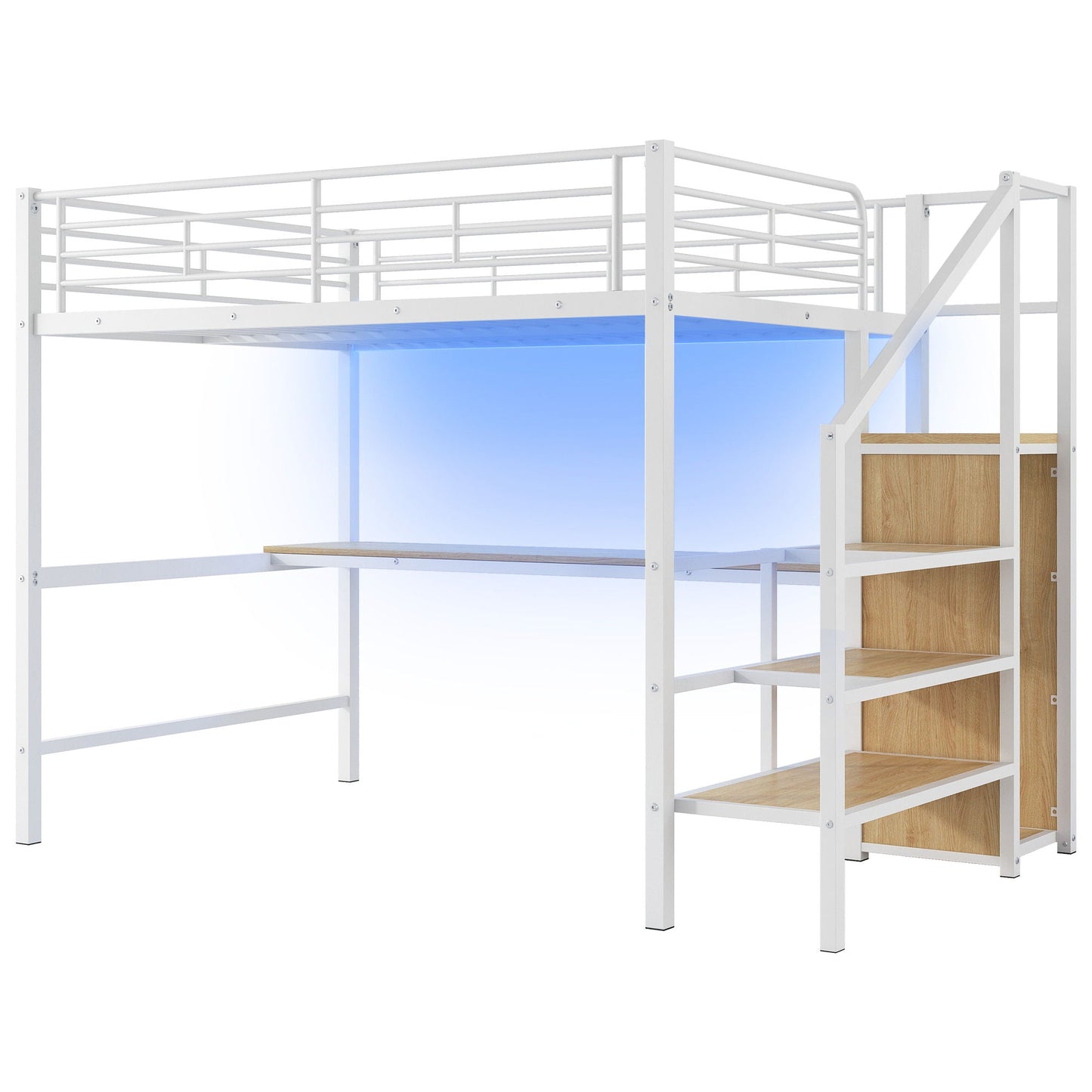 Loft bed with desk and storage staircase, wardrobe by HouseOfZazla with LED light on Tampa Home & Garden Store