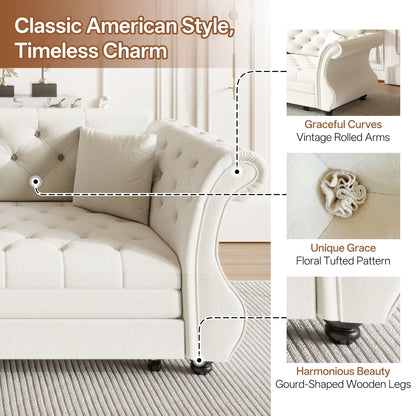 Oversized Chesterfield Sleeper Sofa Bed in cream with flower tufting and rolled arms on Tampa Home & Garden Store