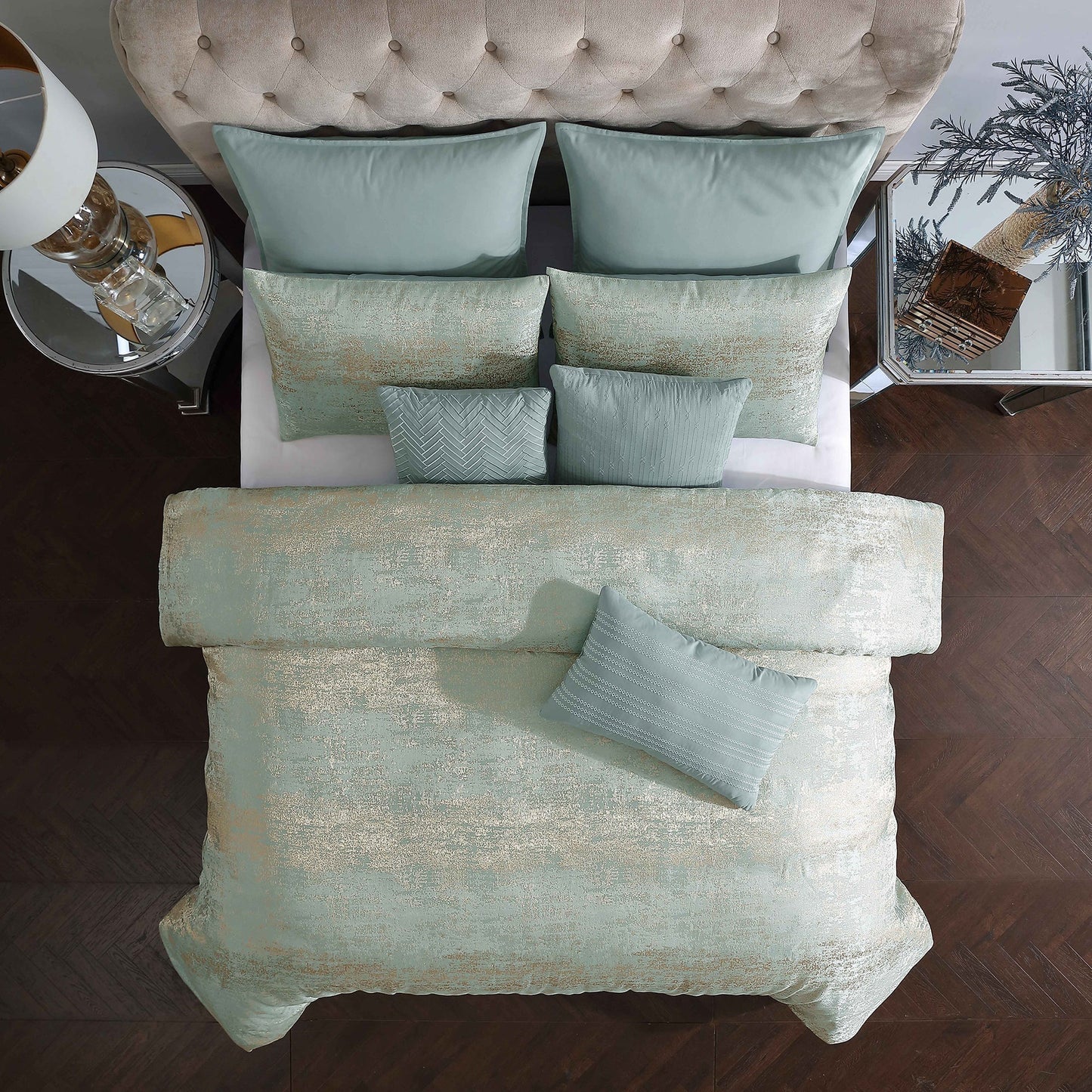 Gold Satin Circle Quilted 7 Piece Comforter Set