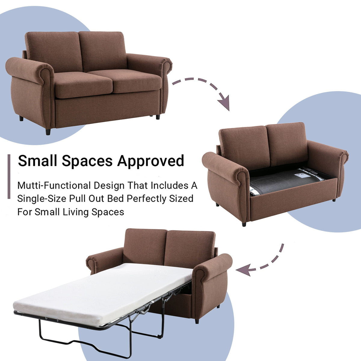 Pull Out Sofa Bed With Twin Memory Foam Mattress