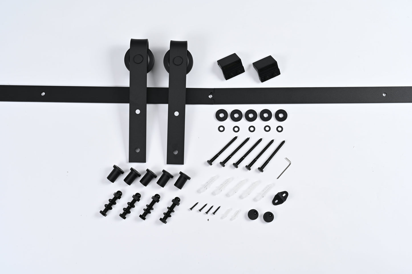 HouseOfZazla 8 ft double sliding barn door track and hardware kit black metal rails on Tampa Home & Garden Store