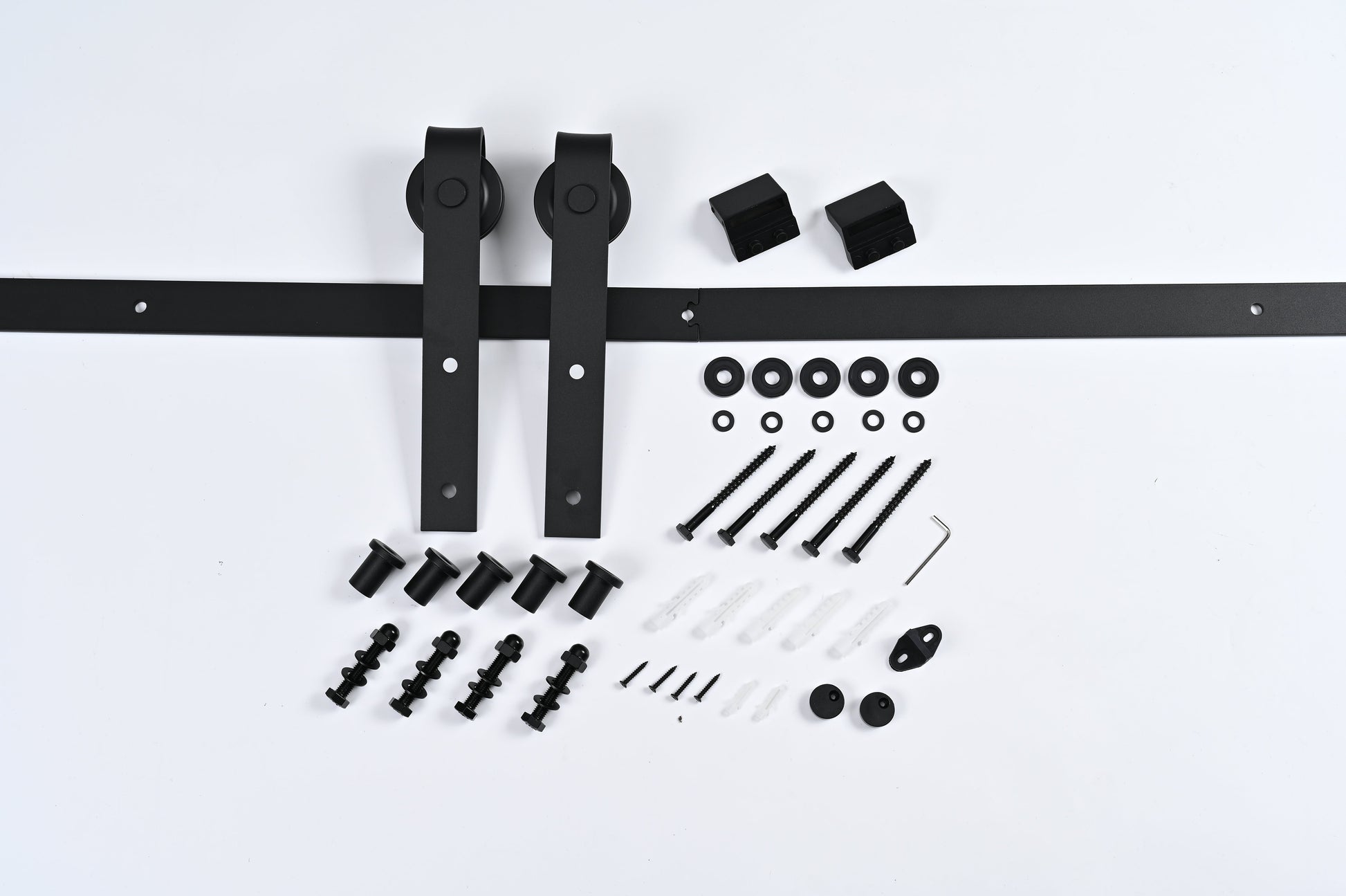 HouseOfZazla 8 ft double sliding barn door track and hardware kit black metal rails on Tampa Home & Garden Store
