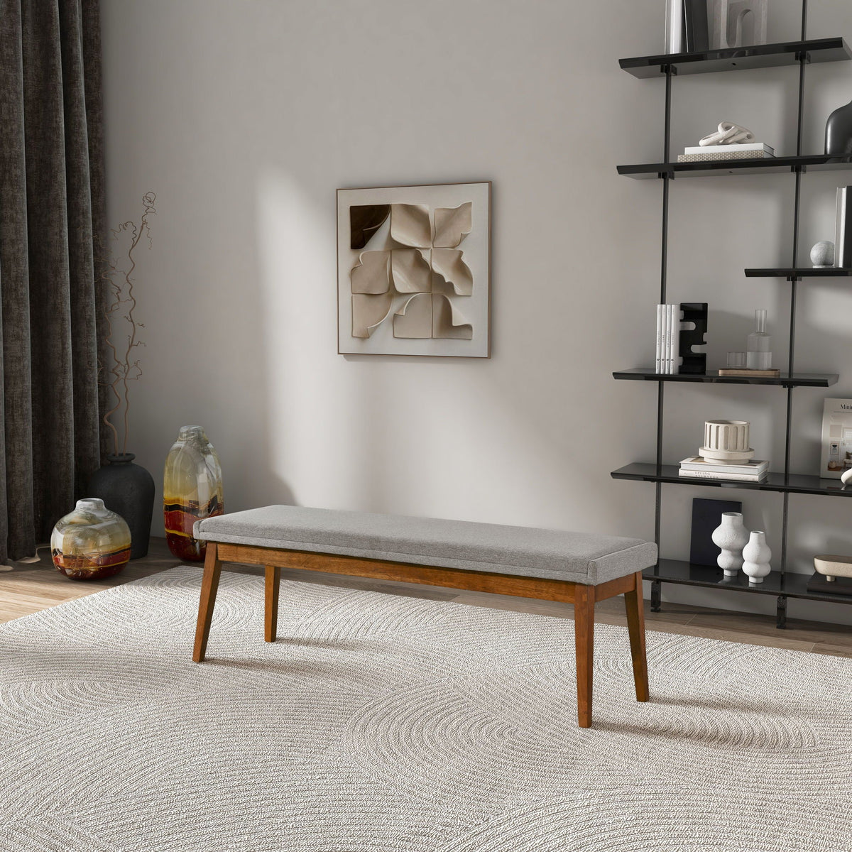 Ash gray upholstered bench with solid wood base by HouseOfZazla on Tampa Home & Garden Store