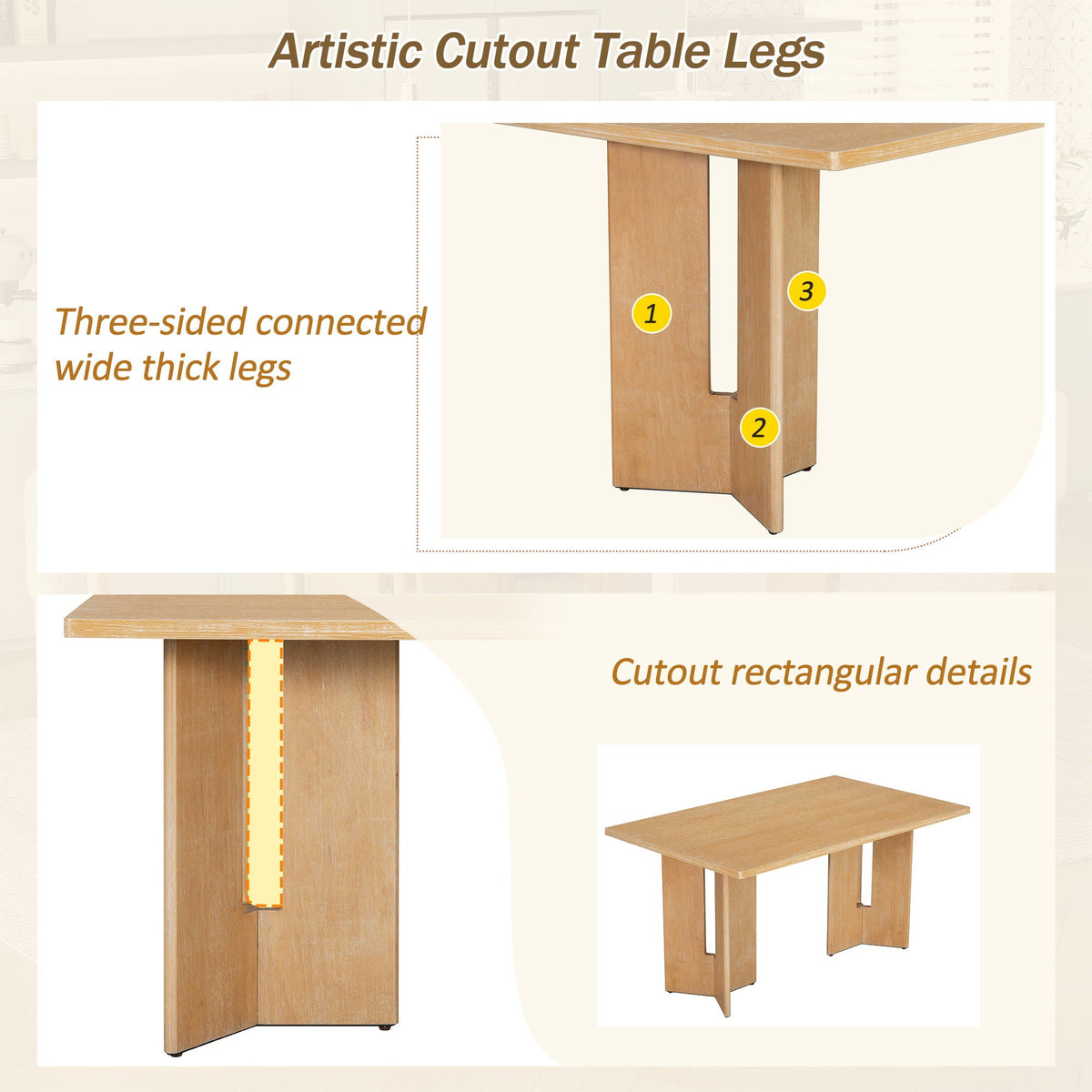 Dining table leg close-up from 7-piece dining set with thick wooden legs and cutout details on Tampa Home & Garden Store
