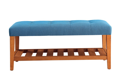 Charla Upholstered Bench turquoise fabric, tufted cushion, wooden frame HouseOfZazla on Tampa Home & Garden Store