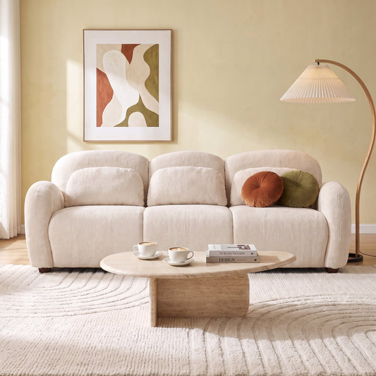 78 in Modern Boucle Sofa by HouseOfZazla with 3 pillows in cream boucle upholstery on Tampa Home & Garden Store