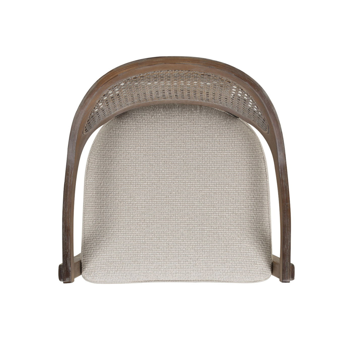 Mid-Century cane-back counter stool with beige upholstered barrel seat and brown wood frame on Tampa Home & Garden Store