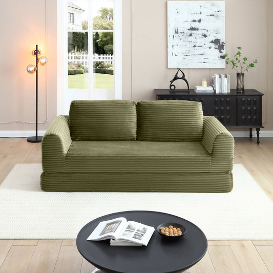 2-in-1 folding convertible sofa bed in olive green corduroy by HouseOfZazla Sofas on Tampa Home & Garden Store