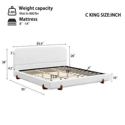 Elegant Upholstered Bed Frame in white fabric with wooden legs and slatted base HouseOfZazla on Tampa Home & Garden Store