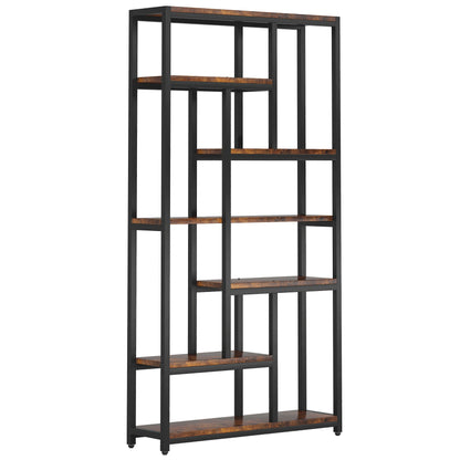 HouseOfZazla 7-tier etagere bookcase with black metal frame and dark brown wood shelves on Tampa Home & Garden Store