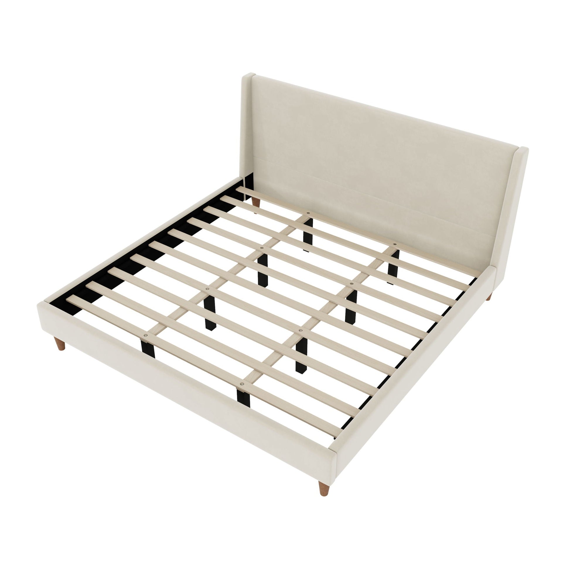 Modern upholstered platform bed with wingback headboard, slatted frame HouseOfZazla on Tampa Home & Garden Store
