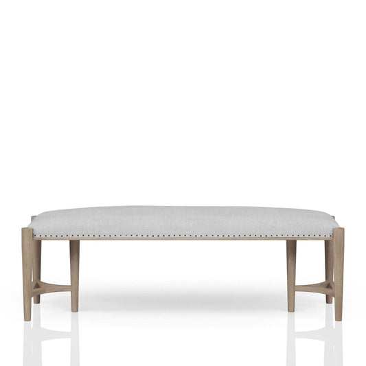 Bench - Sand upholstered bench with light oak legs and nailhead trim Unique Piece Furniture on Tampa Home & Garden Store