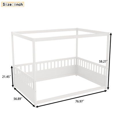 White full-size canopy bed frame with guardrails for kids by HouseOfZazla on Tampa Home & Garden Store