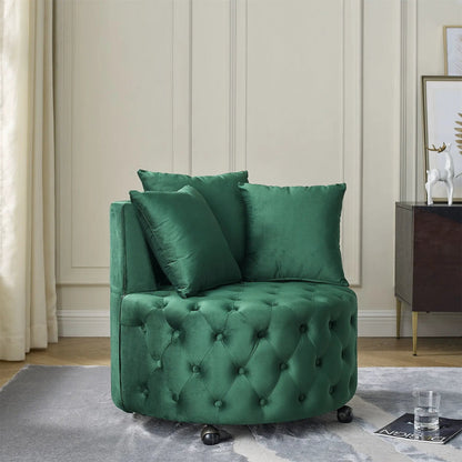 Modern green tufted swivel chair with movable wheels by Unique Piece Furniture on Tampa Home & Garden Store