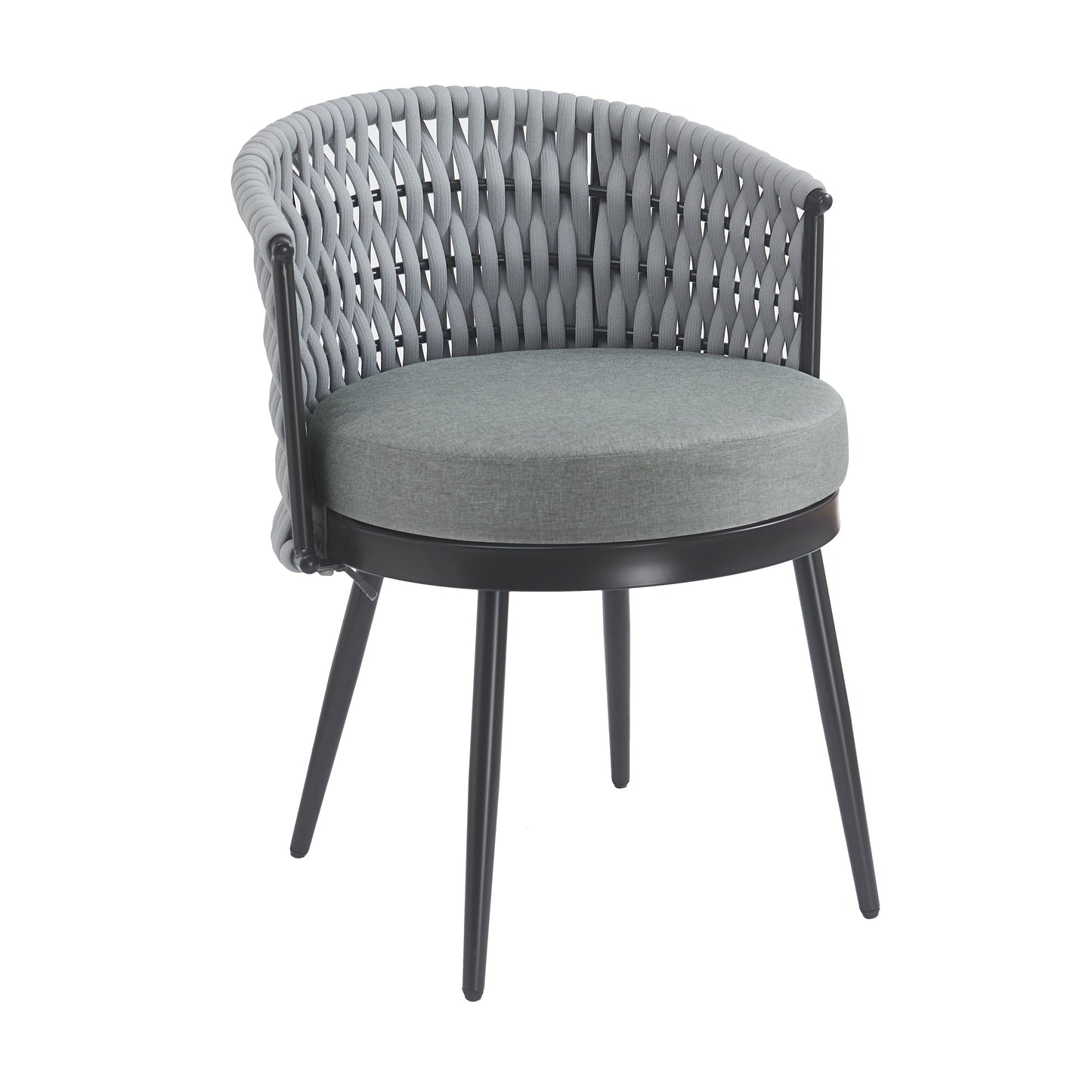 Outdoor Dining Chair with gray woven back and cushioned seat on Tampa Home & Garden Store