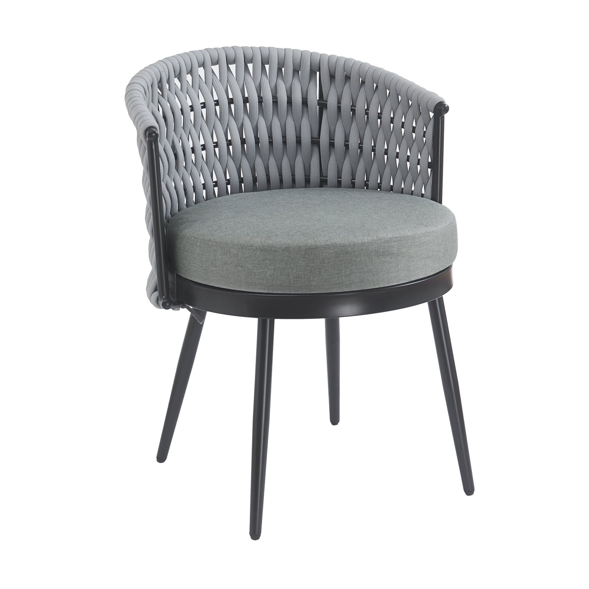 Outdoor Dining Chair with gray woven back and cushioned seat on Tampa Home & Garden Store