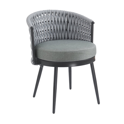 Outdoor Dining Chair with gray woven back and cushioned seat on Tampa Home & Garden Store