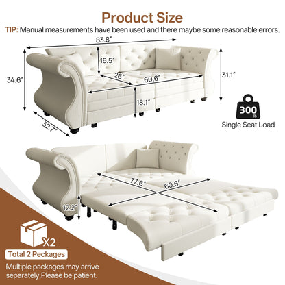 Oversized Chesterfield pullout sofa bed HouseOfZazla cream with flower tufting and roll arms on Tampa Home & Garden Store