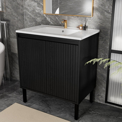 Bathroom vanity with ceramic sink, black floor-standing cabinet, Unique Piece Furniture on Tampa Home & Garden Store