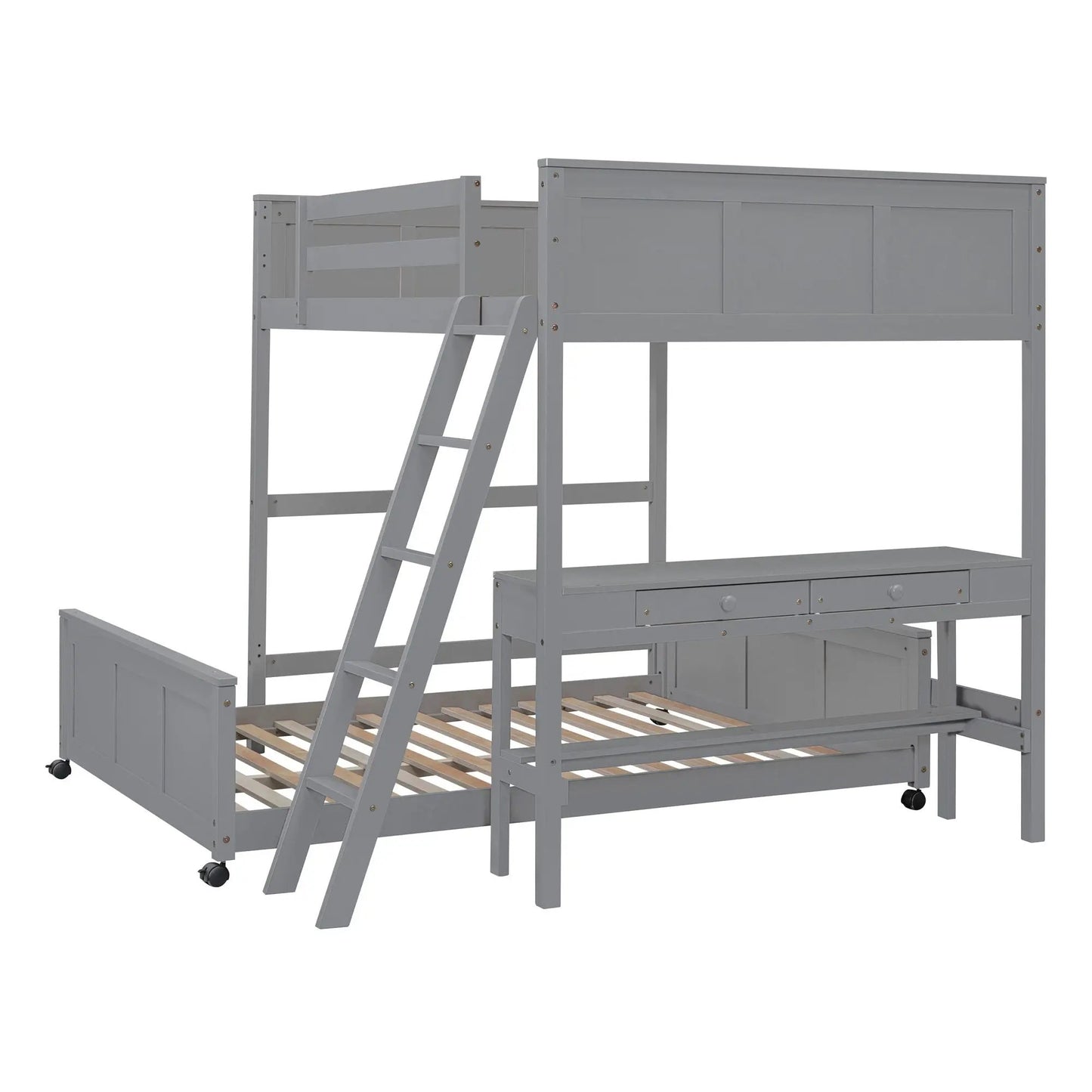 Full over full bunk bed with desk in gray finish by Unique Piece Furniture on Tampa Home & Garden Store