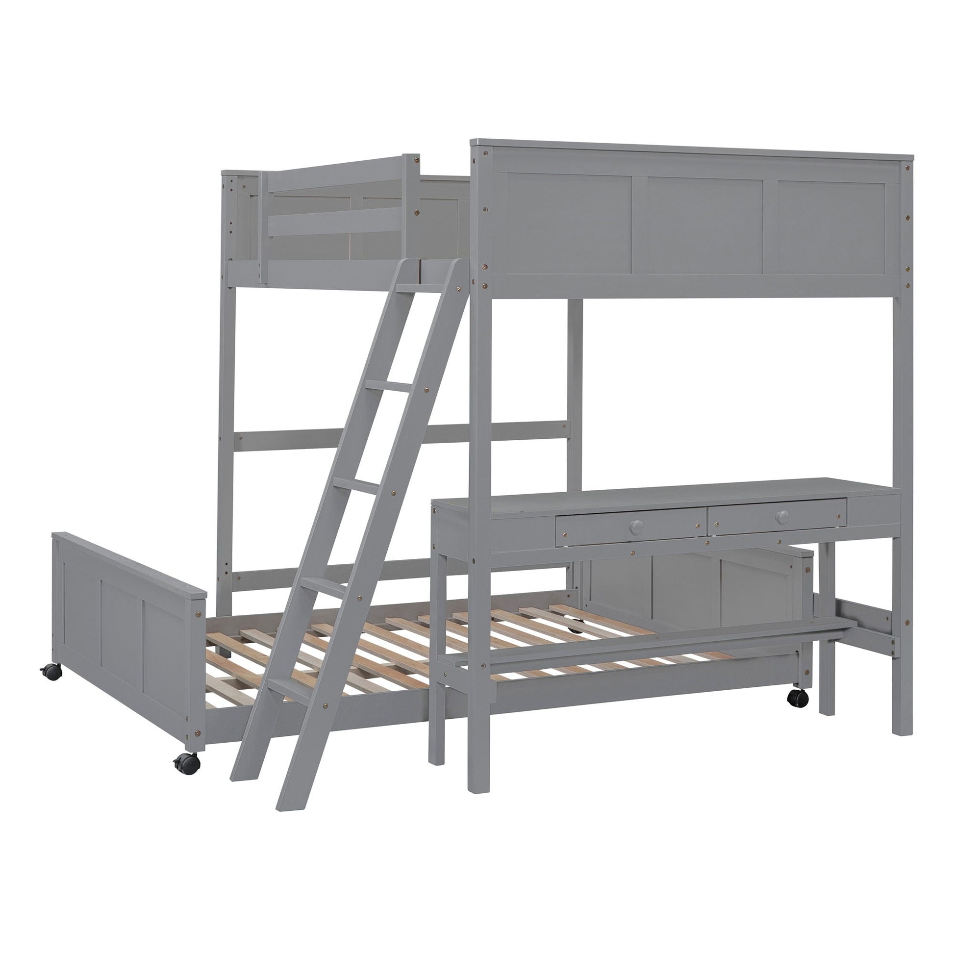 Full over full bunk bed with desk in gray finish by Unique Piece Furniture on Tampa Home & Garden Store