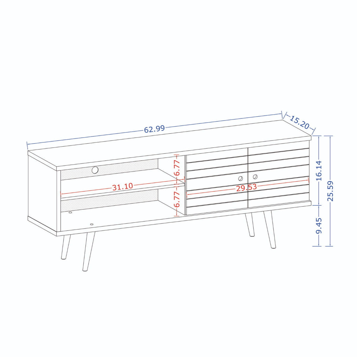 63in TV stand with solid wood legs and hidden storage, left shelf, right doors by HouseOfZazla on Tampa Home & Garden Store