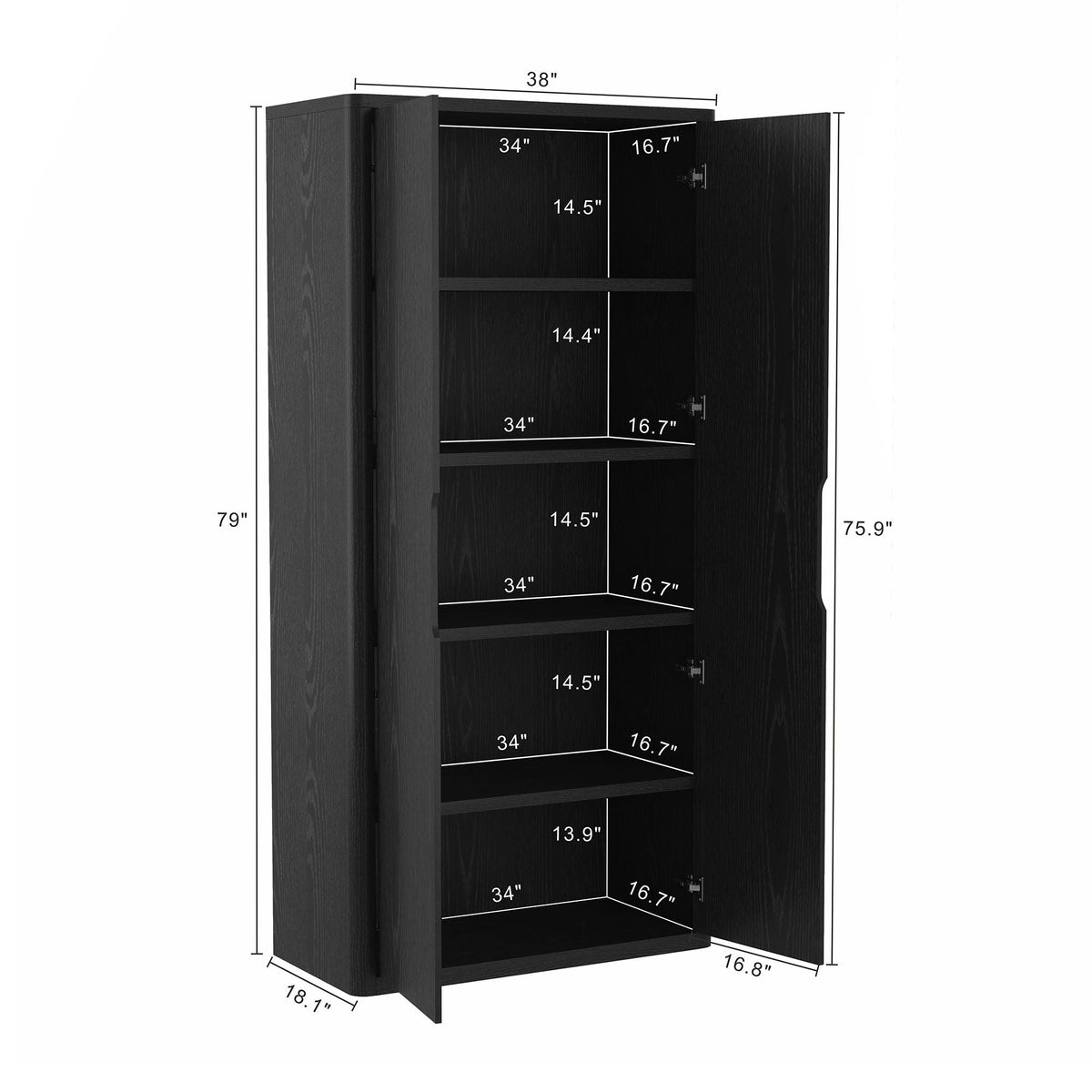 Rivington Bookcase Cabinet with adjustable shelves in black finish by HouseOfZazla on Tampa Home & Garden Store