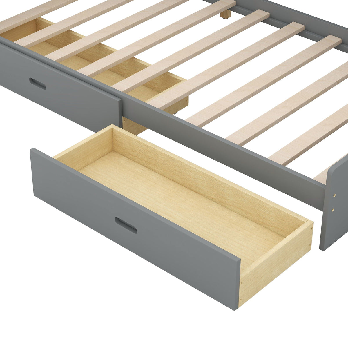 Gray platform bed frame with natural wood slats and two storage drawers by HouseOfZazla on Tampa Home & Garden Store