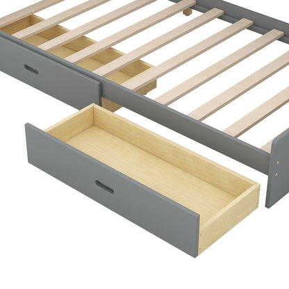 Gray platform bed frame with natural wood slats and two storage drawers by HouseOfZazla on Tampa Home & Garden Store
