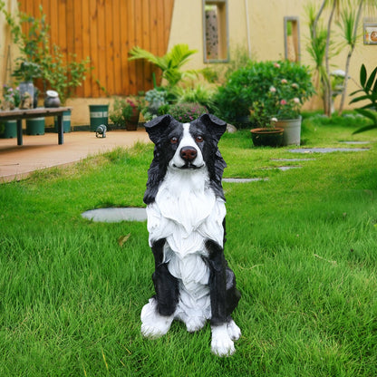 Outdoor garden border collie dog statue greeter, black and white, lifelike lawn decor on Tampa Home & Garden Store