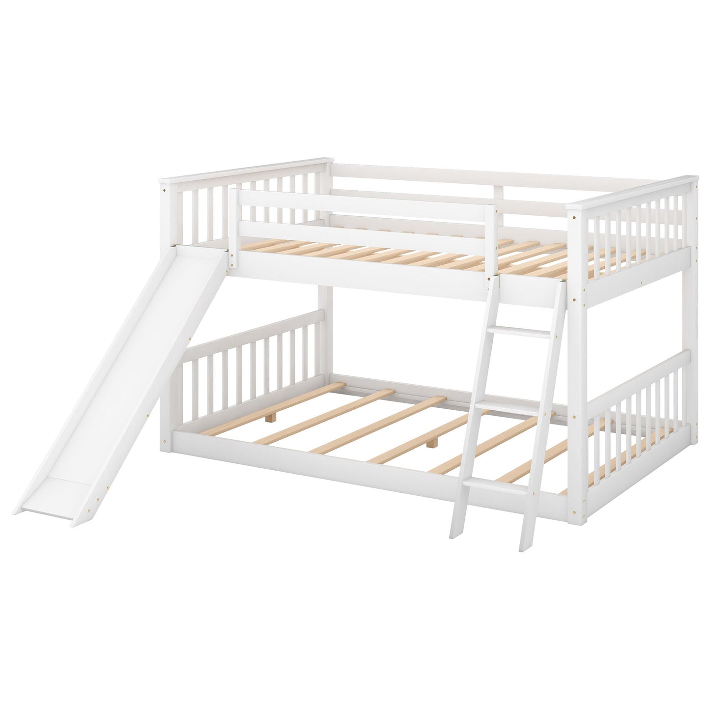Bunk bed with slide and ladder by HouseOfZazla in white, wood frame with guard rails on Tampa Home & Garden Store