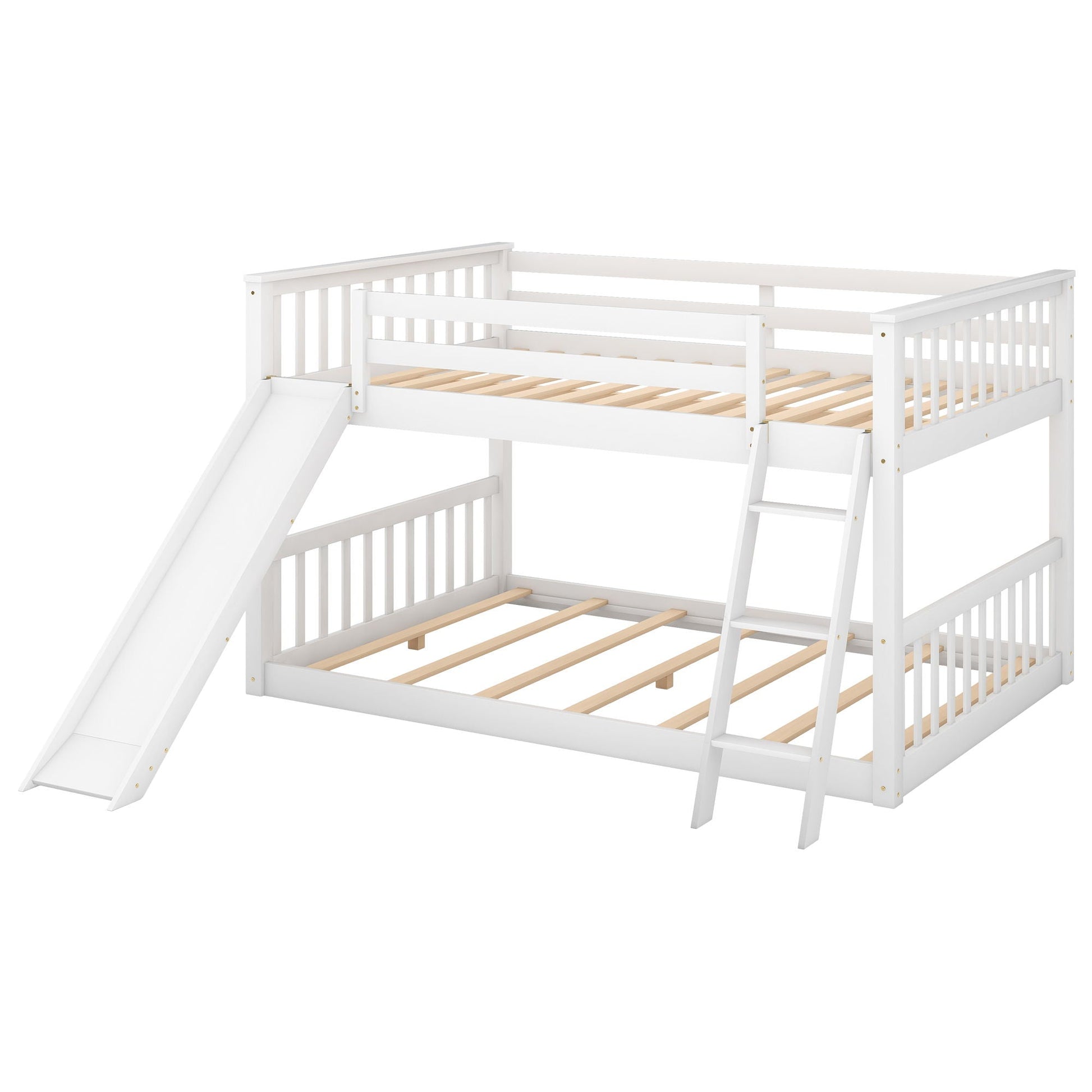Bunk bed with slide and ladder by HouseOfZazla in white, wood frame with guard rails on Tampa Home & Garden Store