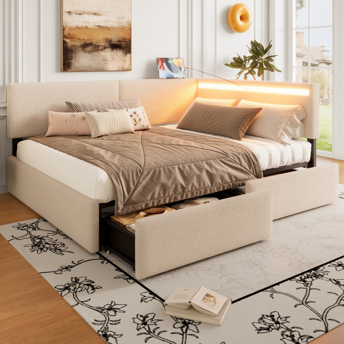 Full Size Upholstered Cloud Bed Frame And Storage