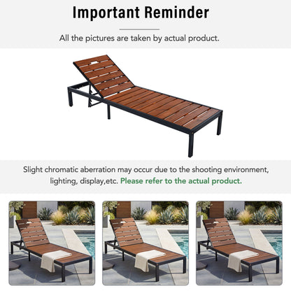 Outdoor chaise lounge with adjustable backrest, brown wood slats and black metal frame, HouseOfZazla on Tampa Home & Garden Store
