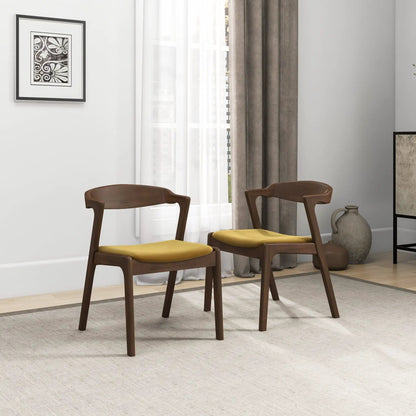 Dakota mid-century dining chairs 2-set with brown wood frames and yellow upholstered seats on Tampa Home & Garden Store
