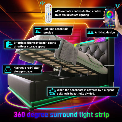 Upholstered storage bed with 360 LED lighting hydraulic lift remote USB-C Unique Piece Furniture on Tampa Home & Garden Store
