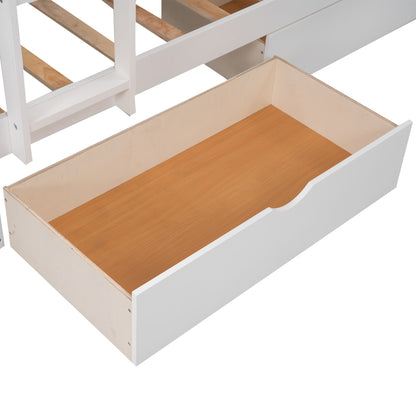Bunk Bed With Loft And 2 Drawers white frame with wood slats underbed storage HouseOfZazla on Tampa Home & Garden Store