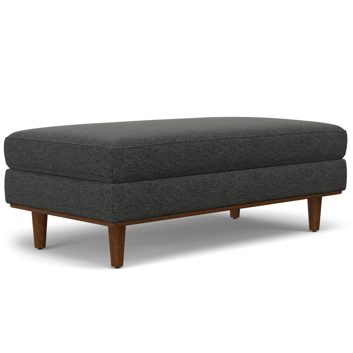 Morrison Handcrafted Ottoman, charcoal textured fabric, tapered wooden legs on Tampa Home & Garden Store