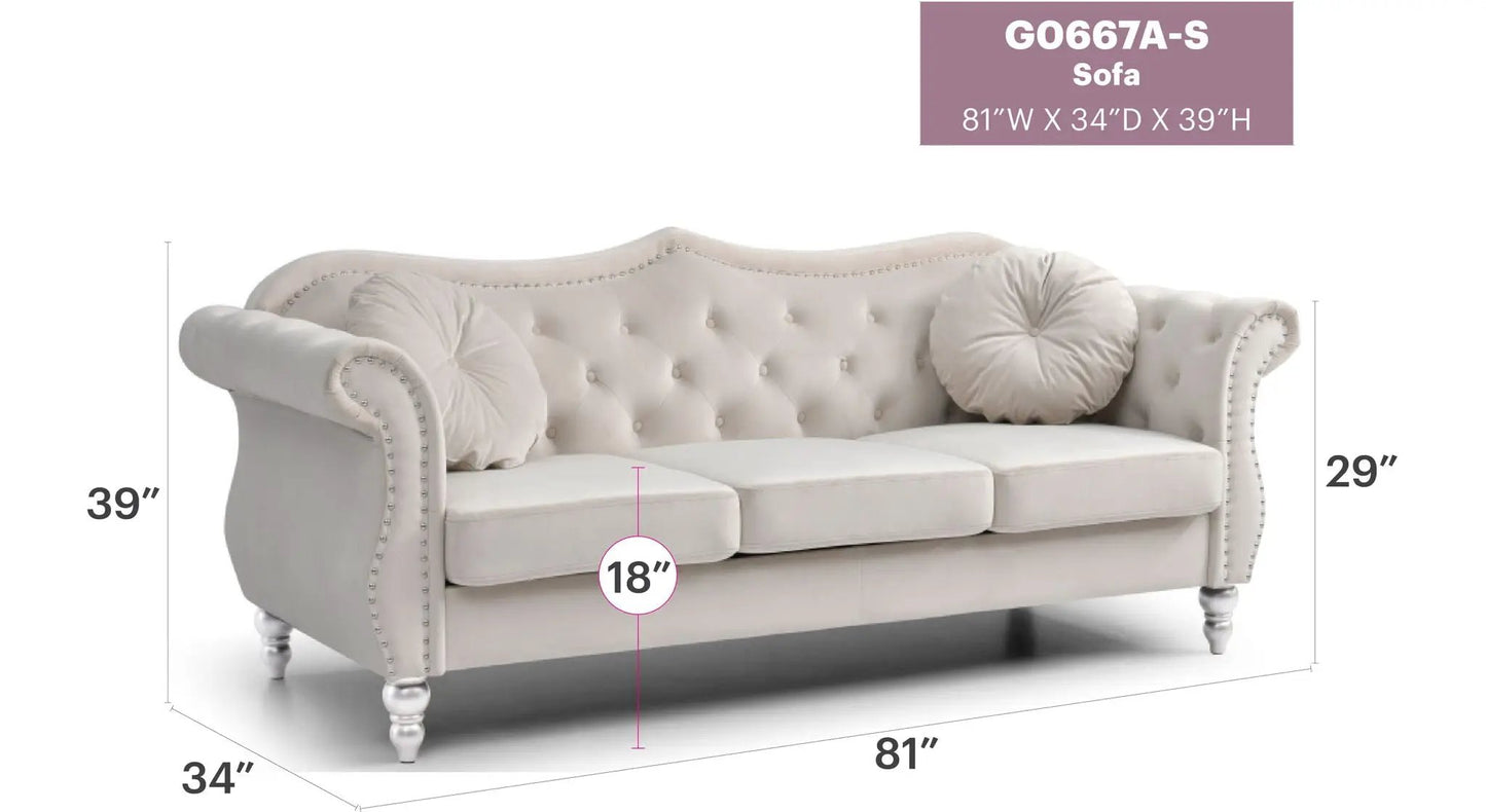 Hollywood Sofa with Glam Tufted Nailhead Trim