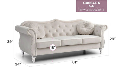 Hollywood Sofa with Glam Tufted Nailhead Trim