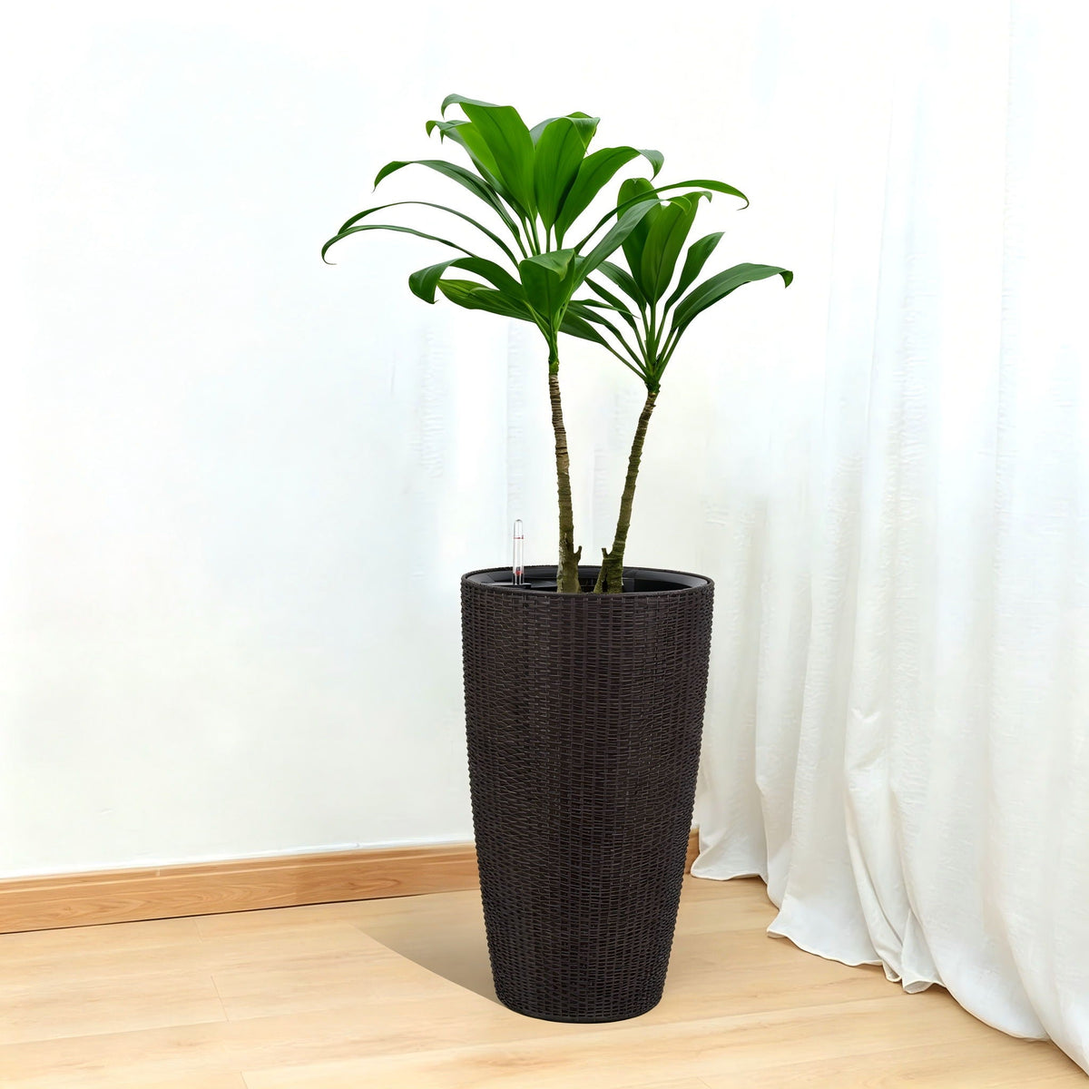 Tall 2 planters with water level monitor and auto watering in black wicker by HouseOfZazla on Tampa Home & Garden Store