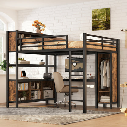 Metal loft bed with wardrobe and L-shaped desk in black steel by HouseOfZazla on Tampa Home & Garden Store