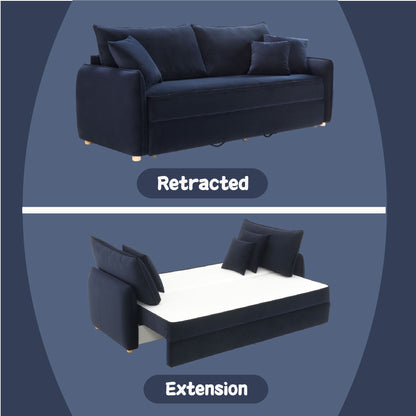 Irina pull-out sleeper sofa with storage and removable cushions in dark blue on Tampa Home & Garden Store