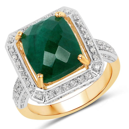 5.18 Carat Dyed Emerald and White Topaz .925 Sterling Silver Ring gold prongs on Tampa Home & Garden Store