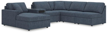 Modmax Sectional Ink blue fabric with left chaise and glass-topped console on Tampa Home & Garden Store