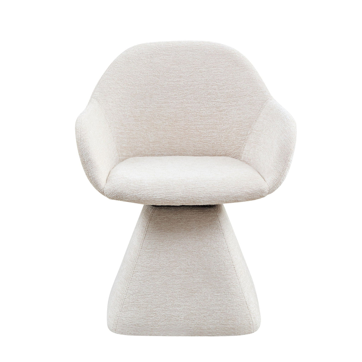 Beige velvet barrel-back swivel accent chair by HouseOfZazla, close-up of rounded back and seat on Tampa Home & Garden Store