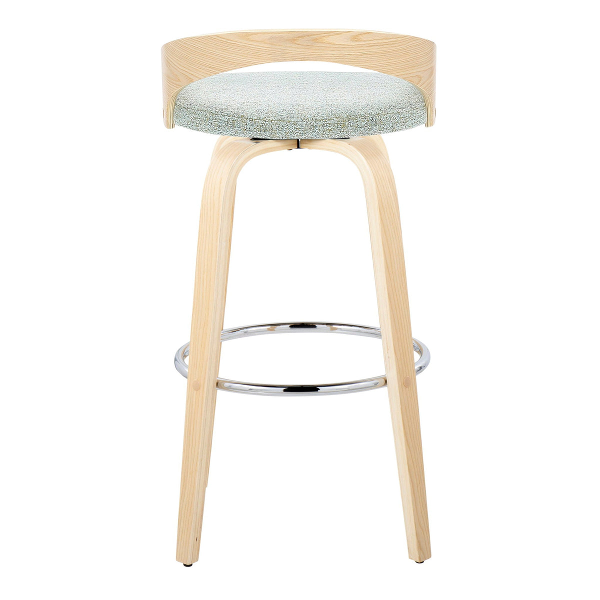Contemporary barstool by HouseOfZazla with swivel blue-gray cushion and wood legs on Tampa Home & Garden Store
