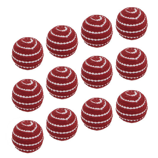 Christmas ball ornaments red knitted yarn with white stripes set of 12 on Tampa Home & Garden Store